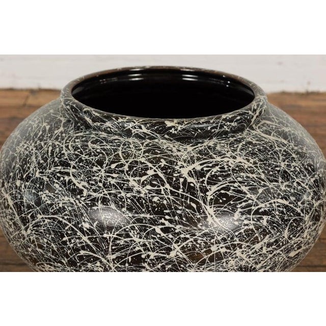 Ceramic Prem Collection Artisan Made Black & White Planter with Dripping Décor For Sale - Image 7 of 12