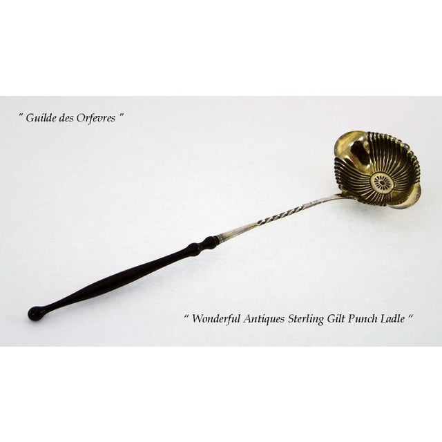 "Charming Antique Sterling Silver Gilt Punch Ladle Woden Handle, Fluted Oval Bowl. Pattern : Fluted & Twisted Handle Size...