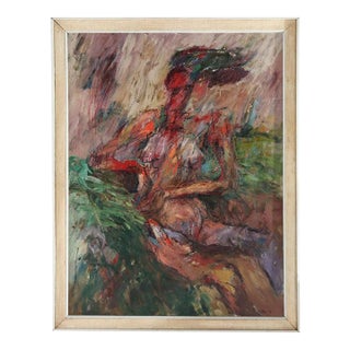 Vintage MCM Abstract Oil on Canvas Painting of a Nude Woman Signed C1960 For Sale