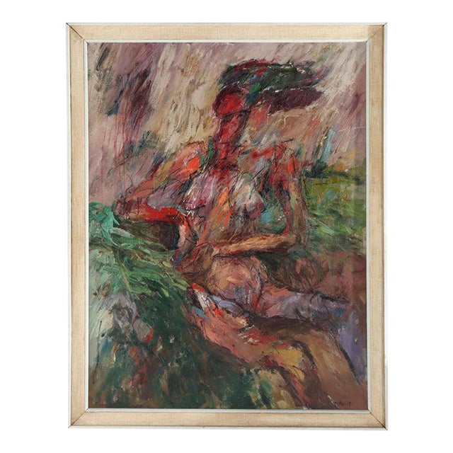 Vintage MCM Abstract Oil on Canvas Painting of a Nude Woman Signed C1960 For Sale
