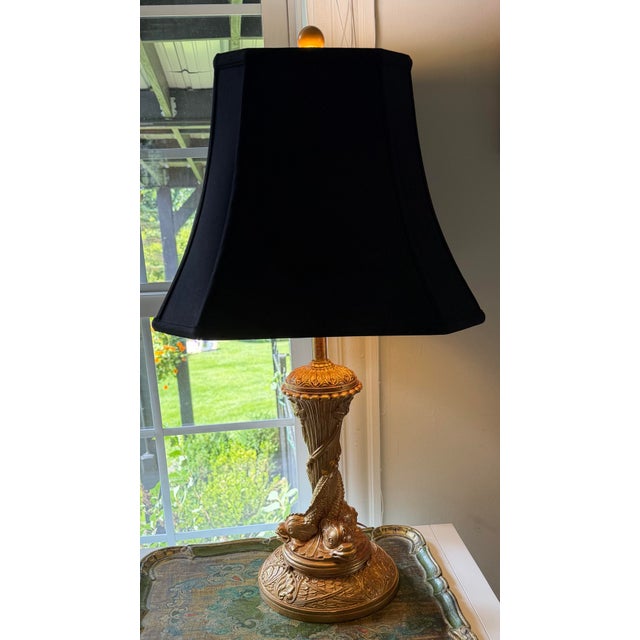 Antique Salem Bros. Ny Figural Dolphin Table Lamp, Neoclassical Gilt Spelter, C. 1900–1920 For Sale - Image 9 of 9