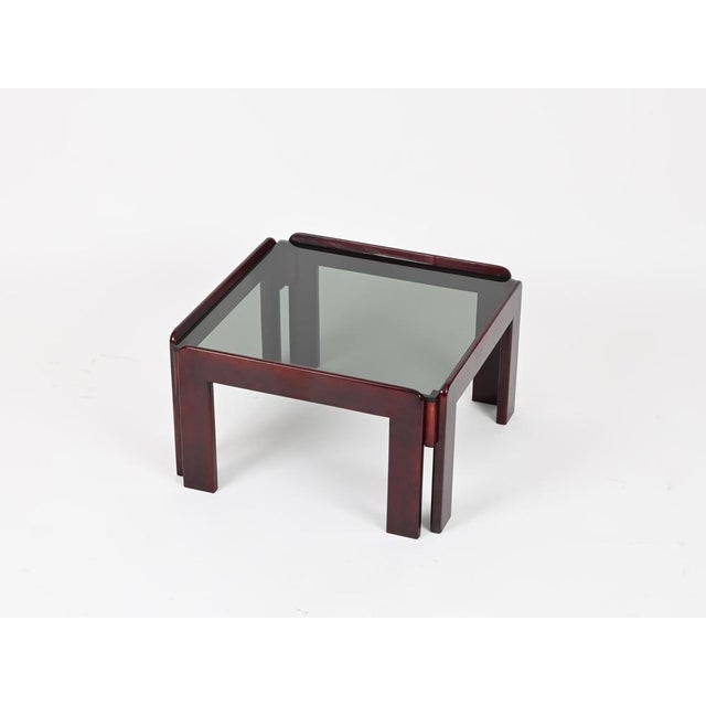 Carlo Scarpa Square Coffee Table with Smoked Glass by Afra & Tobia Scarpa, Italy, 1960s For Sale - Image 4 of 15