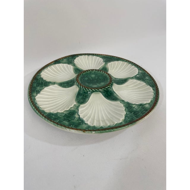 Mid-Century Modern Vintage 1950s French Longchamp Green and White Oyster Plate For Sale - Image 3 of 16