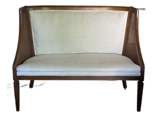 Vintage Cane-Back Upholstered Settee / Loveseat