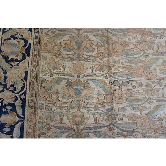 Textile 1880s Beige Traditional Floral Antique Knotted Wool Persian Malayer Gallery Rug For Sale - Image 7 of 9