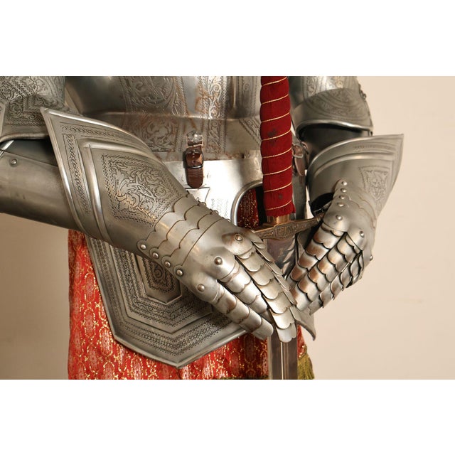 Marto Toledo Spanish Engraved Full Suit of Armor with Sword For Sale - Image 10 of 18