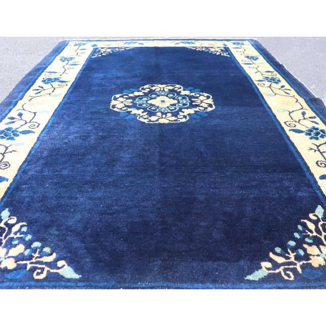 Early 20th Century Antique Chinese Peking Carpet in Dark Blue Background 4' X 6'8 For Sale - Image 5 of 14