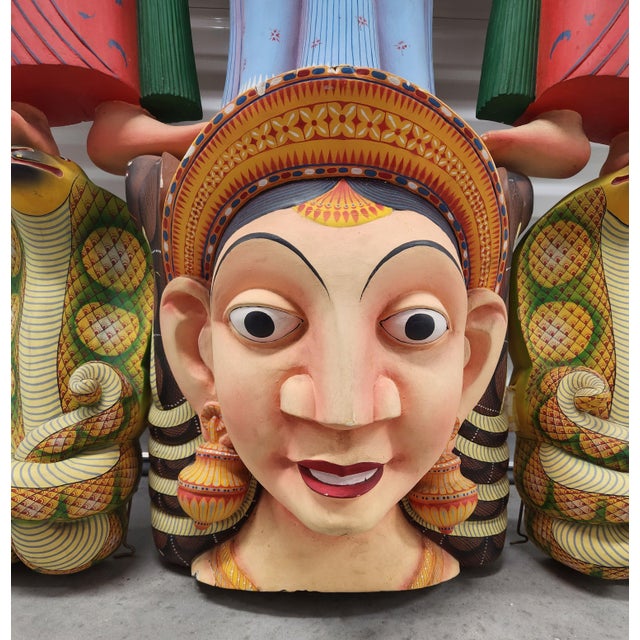 Large Sri Lankan Wood Polychrome Carving Depicting a Famous Hindu Story For Sale - Image 4 of 7