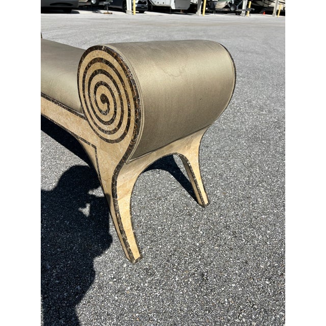 Mid Century Modern Tessellated Stone Scroll Arm Bench For Sale In West Palm - Image 6 of 13
