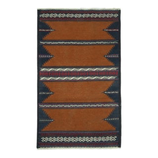 Vintage Sofreh Persian Kilim in Brown With Geometric Patterns - by Rug & Kilim For Sale