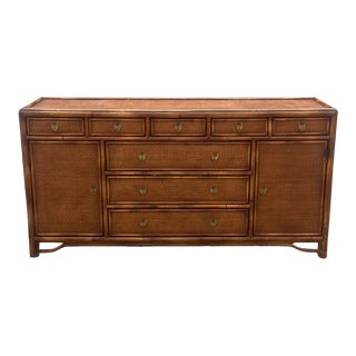 1980s Rattan Bamboo Coastal Tropical Credenza Made Exclusively for Bloomingdales For Sale