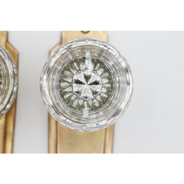 Art Deco Pair of Vintage Glass Dummy Door Knobs With Deco Keyhole Plates For Sale - Image 3 of 7