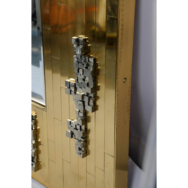 1980s Vintage Brutalist Brass & Pyrite Mirror by Georges Mathias For Sale - Image 5 of 8