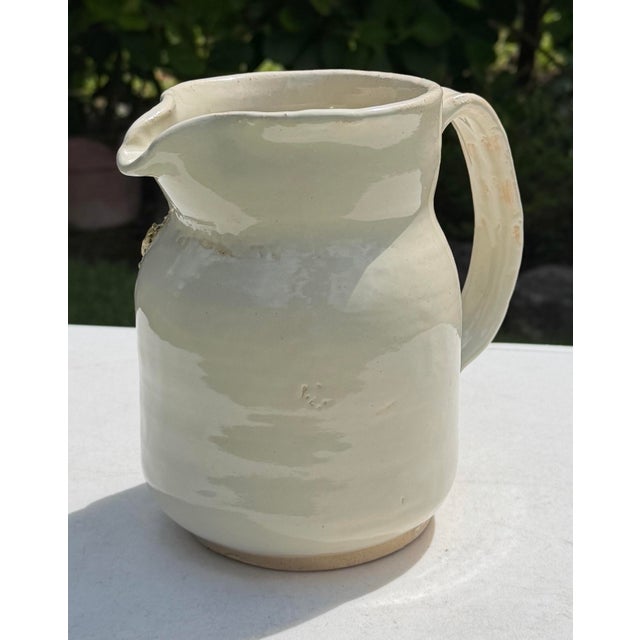 Vintage 1994 Handcrafted Ceramic Pitcher With Sculptural Leaf Motif For Sale In Naples, FL - Image 6 of 10