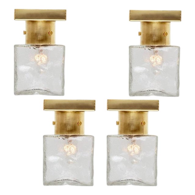 Square Glass and Brass Light Fixture from J.T. Kalmar, Austria, 1960 For Sale