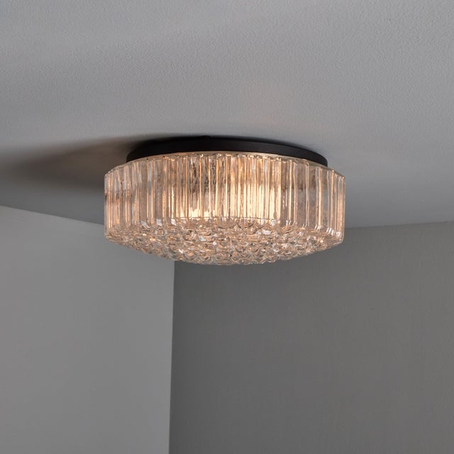 1960s Helena Tynell Model #A664 Bubble Glass Flush Mount for Limburg. Executed in thick textured bubble glass and painted...