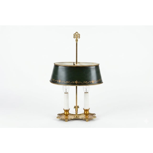 Brass Bouillotte Table Lamp with Green Tole Shade, 1950s For Sale - Image 18 of 18