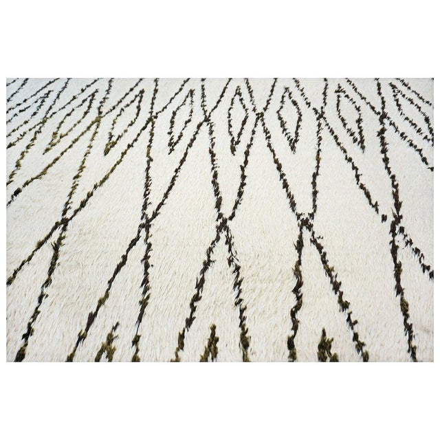 Textile Vintage Moroccan Beni Ourain Modern Wool 12x18 Ivory & Dark Brown Handmade Area Rug #Ay101 For Sale - Image 7 of 9