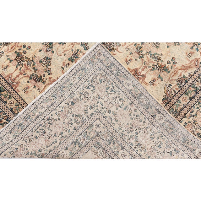 Persian 1920s Persian Kirman Beige, Brown, Green Hand Knotted Wool Carpet For Sale - Image 3 of 10