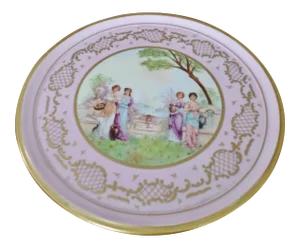 Antique Royal Vienna Porcelain Signed Hand Painted Portrait Cake Stand Large 15"