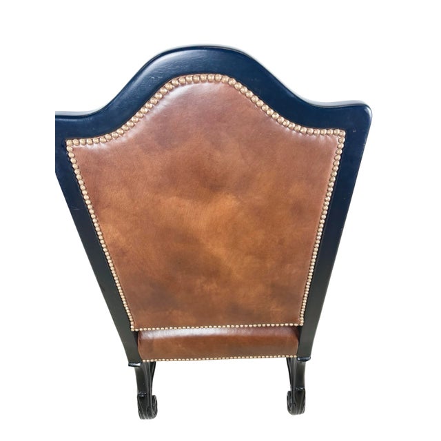 Ferguson Copeland European Country Carved Wood & Leather Crest Armchair For Sale - Image 14 of 17