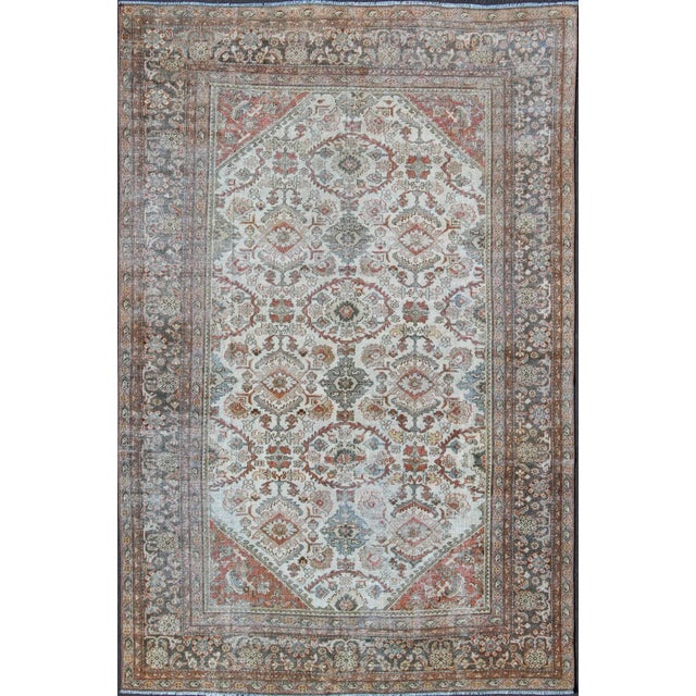 Antique Sultanabad-Mahal Rug in Ivory, Terracotta, Light Blue, Charcoal For Sale - Image 12 of 12