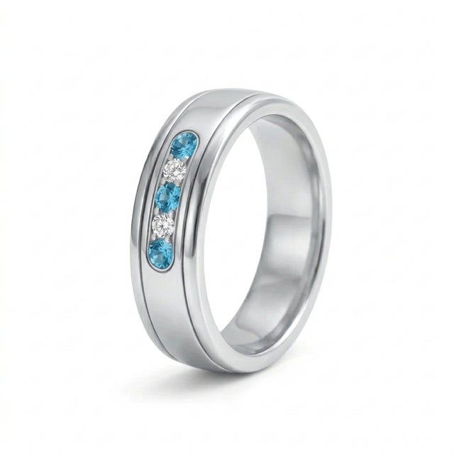 Contemporary Blue Topaz Wedding Band Ring, Stackable Engagement Ring Us 7 For Sale - Image 3 of 4