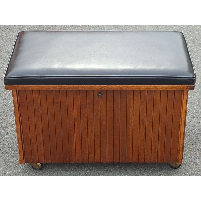 Wood Mid 20th Century Lane Furniture Sheet Music Cabinet and Bench For Sale - Image 7 of 11