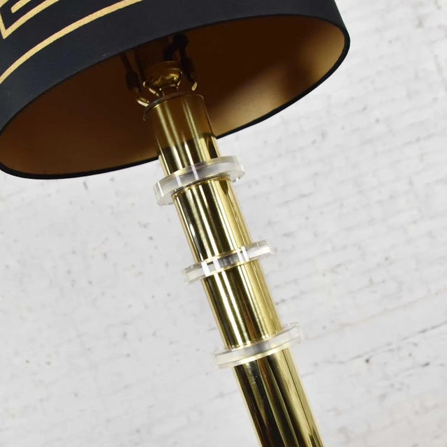 Black 1970s Modern Hollywood Regency Lamps Lucite & Brass Plate Black With Shades Style Karl Springer - A Pair For Sale - Image 8 of 16
