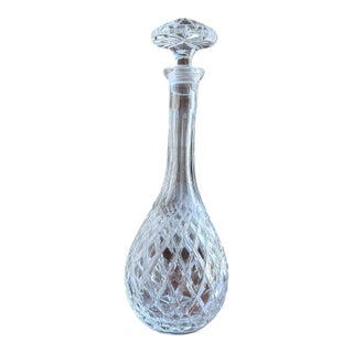 Mid 20th Century Mid Century Modern Cut Crystal Decanter Diamond Quilted Body With Sunburst Ball Stopper For Sale