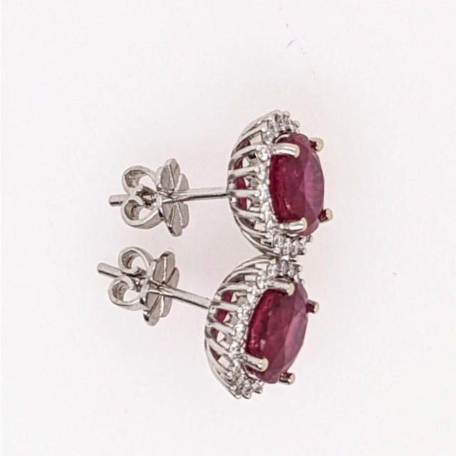 Beautiful Ruby Stud Earrings W Earth Mined Diamonds in Solid 14k Gold Round 10mm-Set of 2 For Sale - Image 4 of 9
