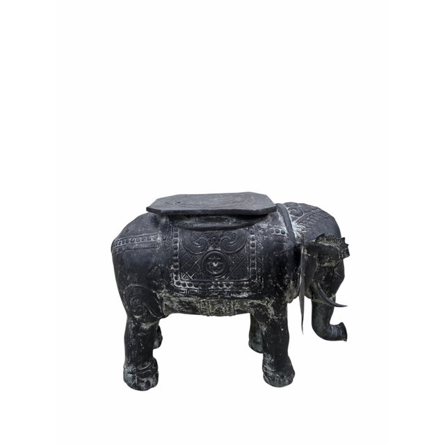 Late 19th Century Antique Balinese Finely Detailed Patina Hammered Bronze Saddled Elephant Plant-Stand/Cocktail Table For Sale - Image 5 of 12