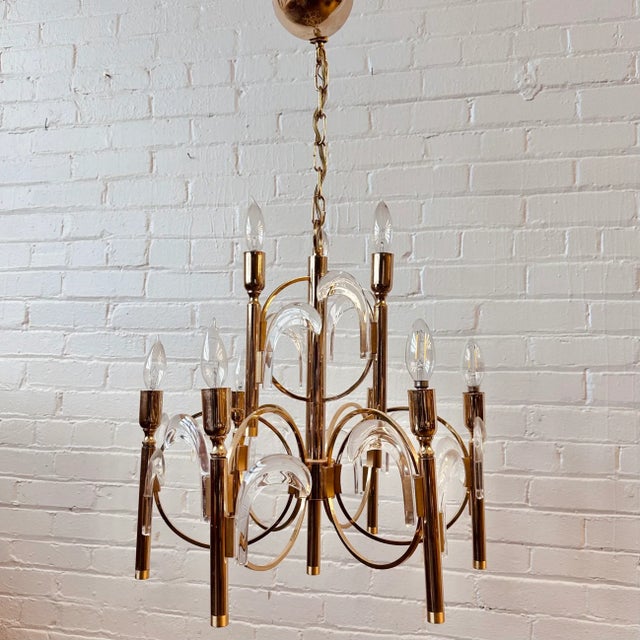 Gaetano Sciolari Brass and Glass Chandelier For Sale - Image 11 of 11