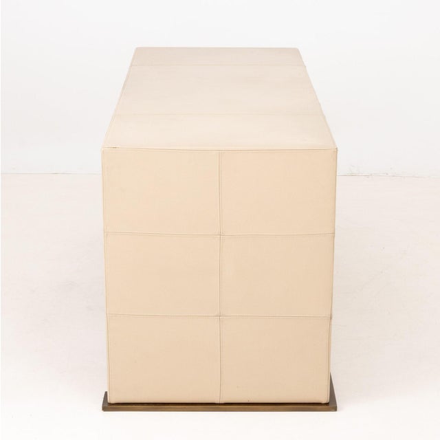 Metal Promemoria Cream Leather Covered Writing Desk For Sale - Image 7 of 9