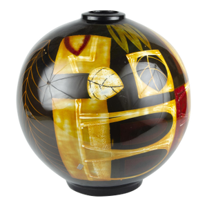 Early 20th Century Art Déco Enameled Ceramic Bulbous Decorative Vase With Vegetal and Geometric Motifs, France