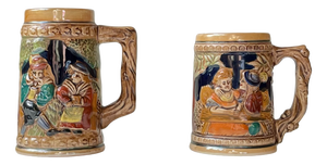 Medieval Themed German Bier Steins Mugs in Glazed Stoneware, Set of 2