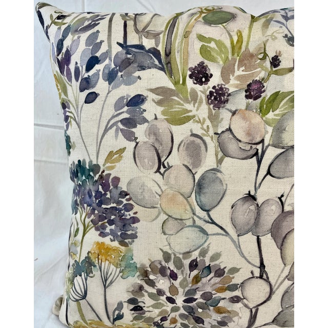 20" Square Decorative Throw Pillow Decorated With a Muted Purple & Tan Water Color Look Floral Pattern - Made in the U K For Sale - Image 4 of 12