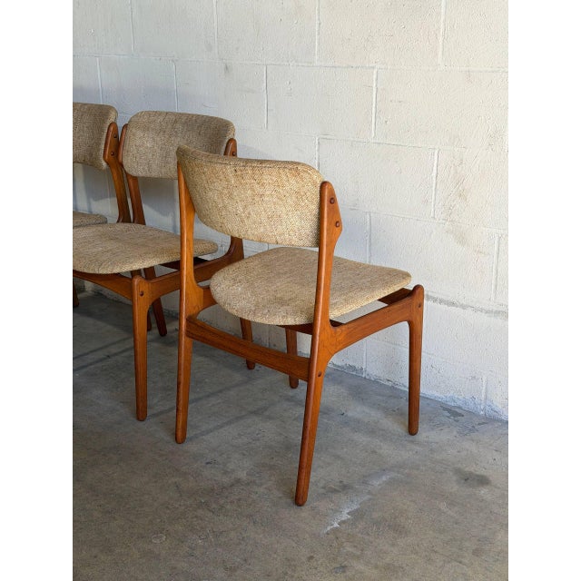 Mid-Century Modern In Style of Erik Buch Model 49 Teak Dining Chairs Set of 4 Fabric Wooden Seating Denmark Mid-Century Modern 1960s For Sale - Image 3 of 11