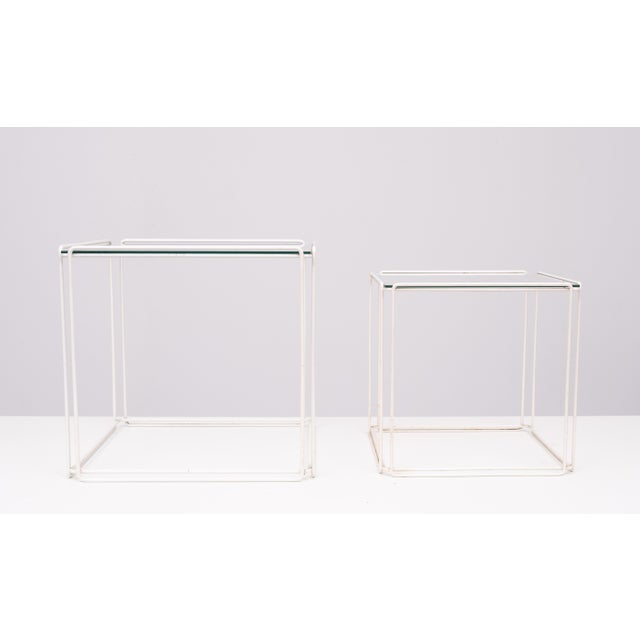 Metal White and Clear Glass Isocele Nesting Tables from Max Sauze, 1970s, Set of 2 For Sale - Image 7 of 8
