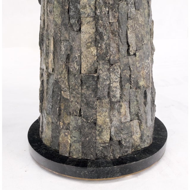 Pair of polished & rough stone tiles cone shape non matching pair of pedestals small: 14 × 36 tall : 14 x 43.