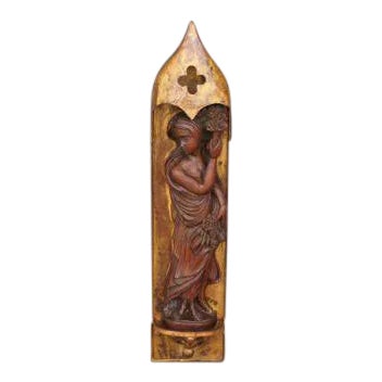 Mid Century Era Sculpture of Demure Girl Under Shelter, Gilt Metal, Patinated Wood For Sale