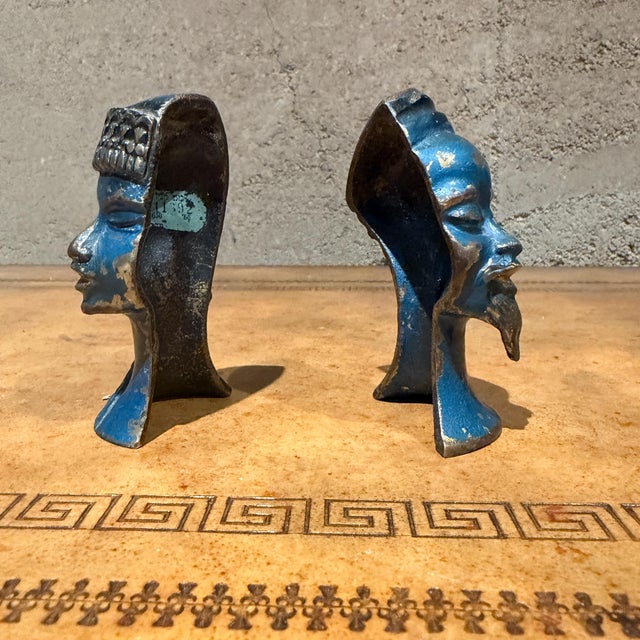 Traditional Blue and Gold-Toned Bust Figurines Male & Female Paper Weights For Sale - Image 3 of 15