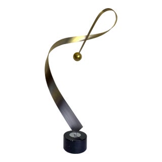 1975 Signed Curtis Jeré Brass & Mixed Metal Abstract Ribbon Sculpture For Sale