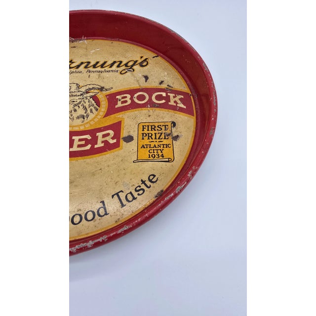 Vintage Hornung's White Bock Beer Metal Tray Round Philadelphia For Sale - Image 4 of 11