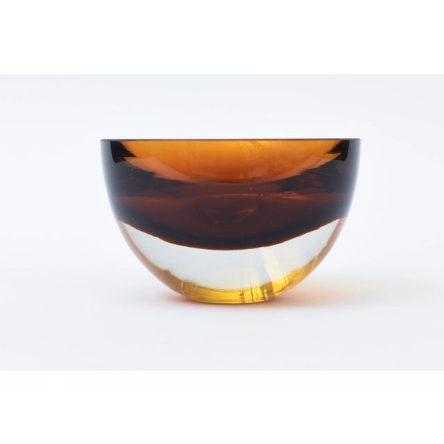 Glass Vintage Signed Murano Thick Walled Sommerso Glass Bowl Amber, Brown, Clear, 1960's For Sale - Image 7 of 10