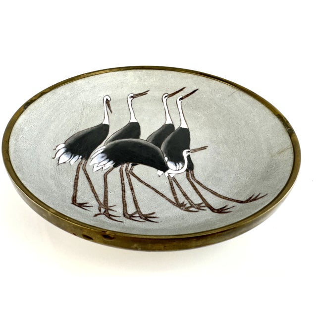 Black Vintage Hand-Decorated Porcelain Bowl With Cranes by Nora Fenton Hong Kong For Sale - Image 8 of 11