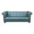 1960s Classic English Traditional Chesterfield Sofa in Rich Dark Green Leather- Brass Nail Head Trim For Sale