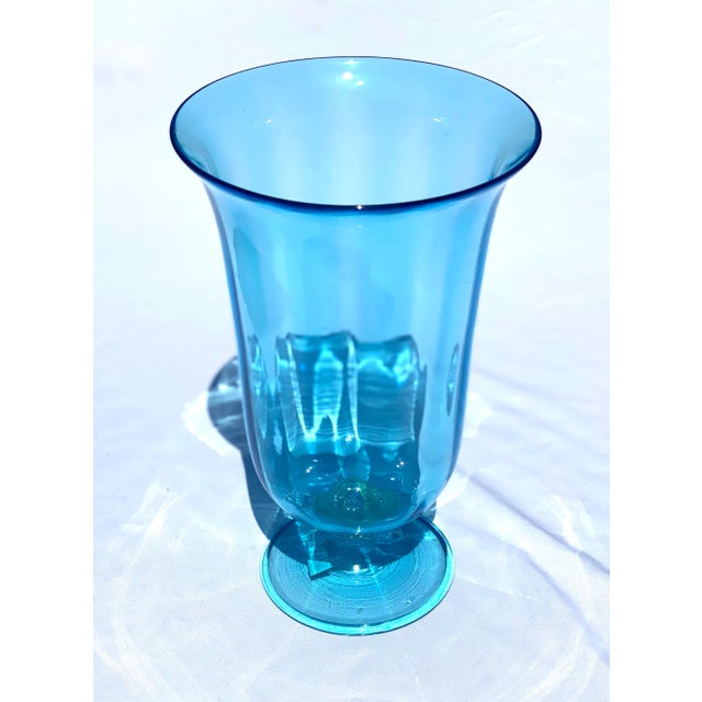Aqua Vintage Mid 20th Century Aqua Glass Footed Vase For Sale - Image 8 of 8