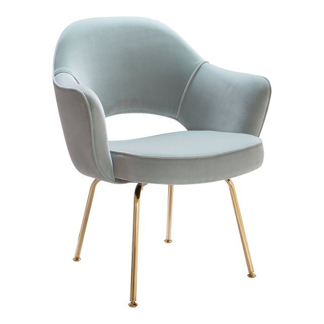Saarinen Executive Arm Chairs in Celadon Velvet, Gold Edition For Sale