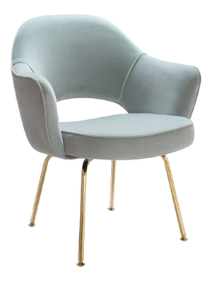 Saarinen Executive Arm Chairs in Celadon Velvet, Gold Edition